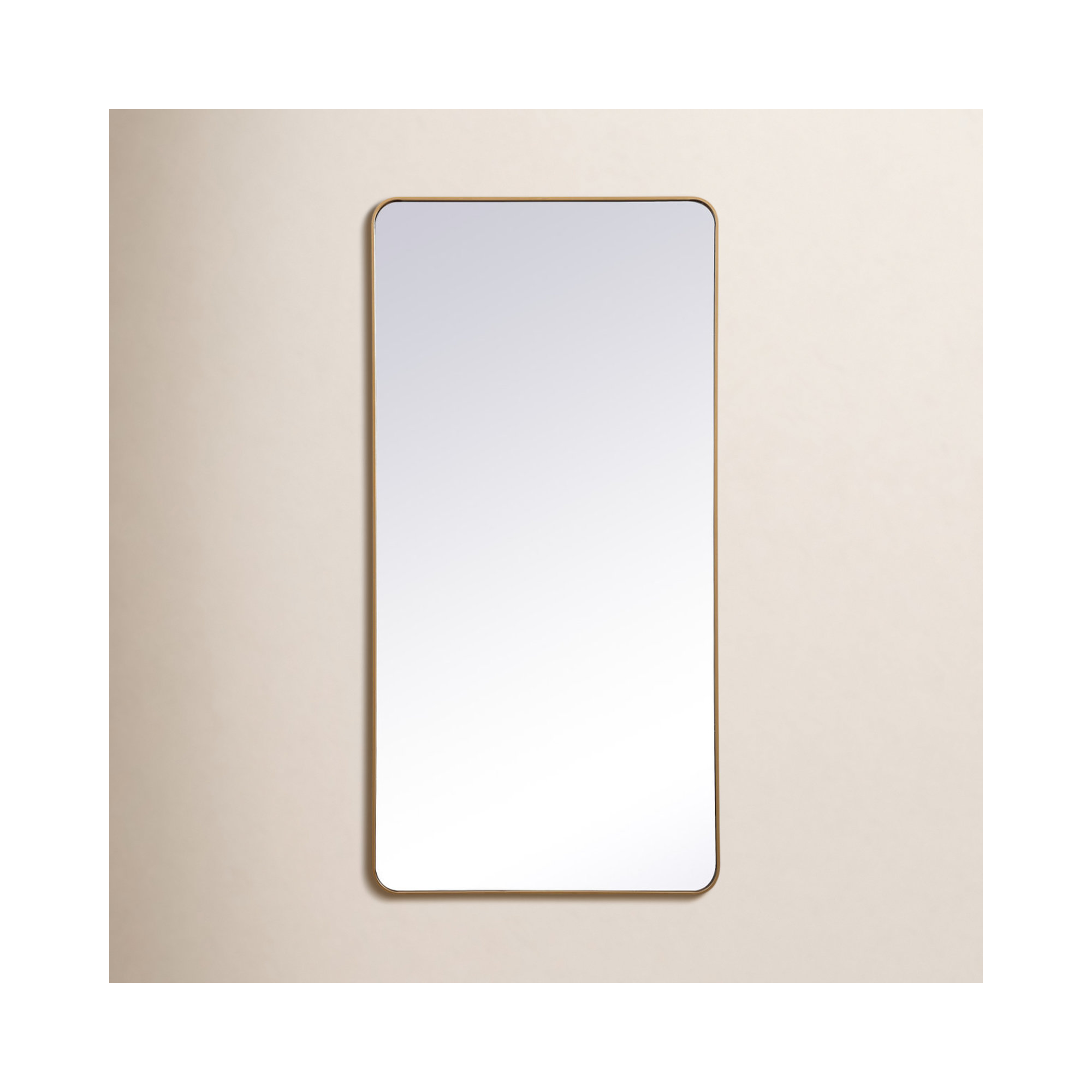 Sabine Metal Rounded Rectangle Wall Mirror, 60'' H x 30'' W, Brass