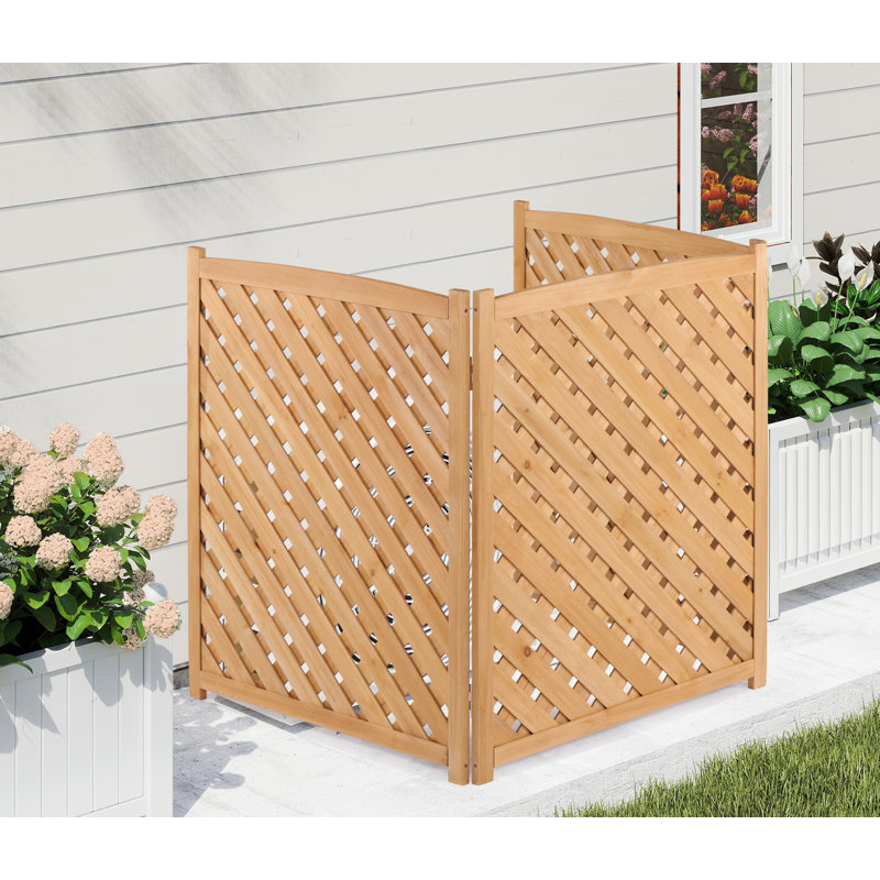 Clôture de climatiseur en bois de cèdre à 3 panneaux et écran d'intimité avec piquets de sol en métal, l 32 po x H 38 po par panneau