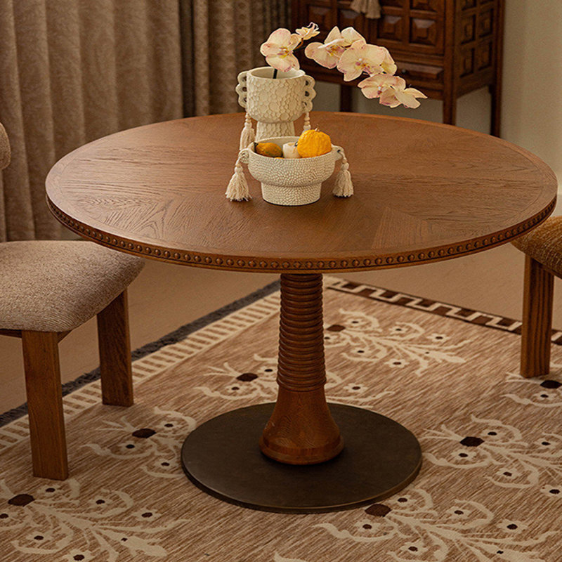 Table ronde en bois massif, H 29,92 po x l 43,31 po x P 31,5 po