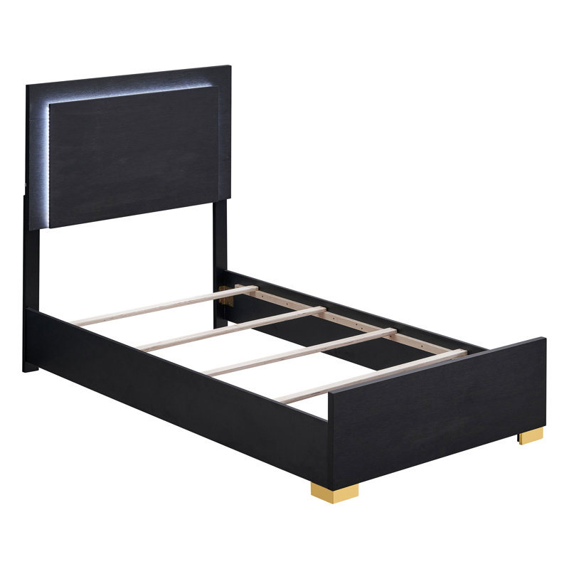 Ensemble de chambre à coucher Josephine Black Twin 3 pièces avec tête de lit DEL, commode et table de chevet