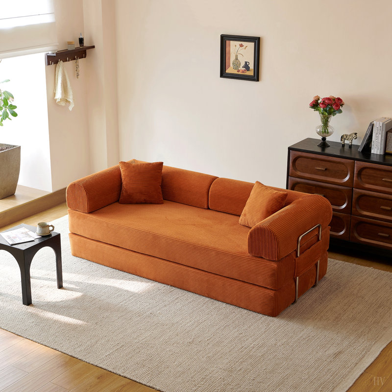 Canapé à compression de 78,8 po, canapé-lit convertible au sol avec accoudoirs avec dossier coussiné, canapé-lit futon confortable, causeuse modulaire désossée, tissu en velours côtelé, pour le salon, la chambre à coucher