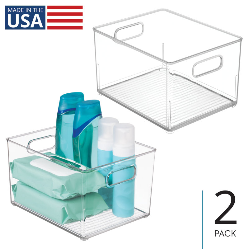 Petit bac de rangement en plastique empilable avec poignées - Organisateur pour comptoir ou meuble-lavabo