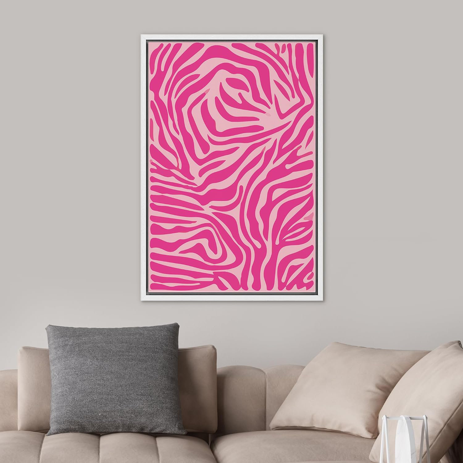IDEA4WALL Framed Canvas Print Wall Art Preppy Room Decor Pink Stripes Illustrations Girl's Bedroom Colorful for Living Room, Bedroom, Office Framed on