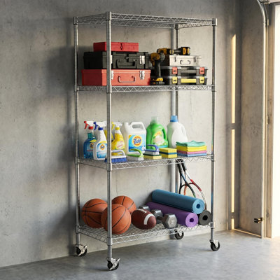 Adjustable 4 Heavy-Duty Wire Shelving Unit, Rust- Metal Storage Rack For Garage, Pantry, Bathroom & Kitchen, 35.4" Depth, 18.02" Width, 63" Height, 10