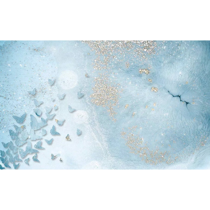 Papier peint aquarelle bleue avec étincelles et papillons, L 35,04 po x l 55 po