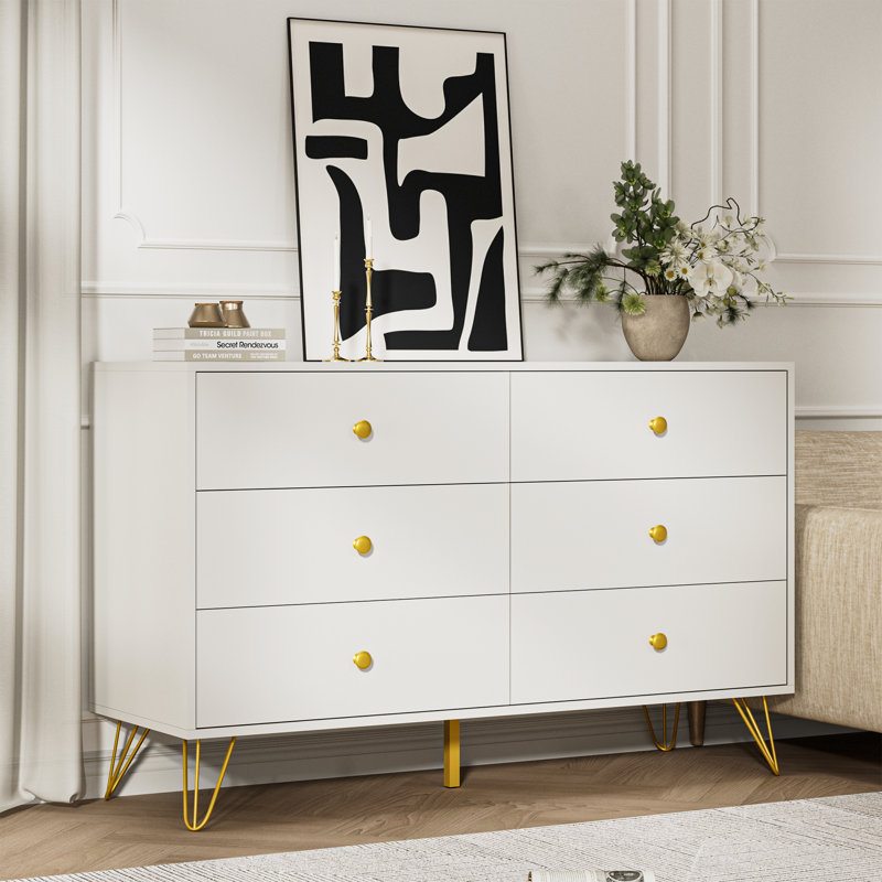 Commode blanche 6 tiroirs Ziyah, Blanc