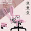 Chaise de bureau rose avec vibration et chaleur à 6 points, dossier inclinable à haut dossier, rembourrage pour une expérience assise améliorée, chauffage vibrant en rose, dossier en lin, rembourrage des accoudoirs, siège réglable