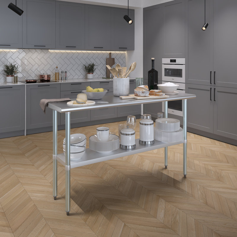 60" Stainless Steel Kitchen Utility Table with Galvanized Undershelf