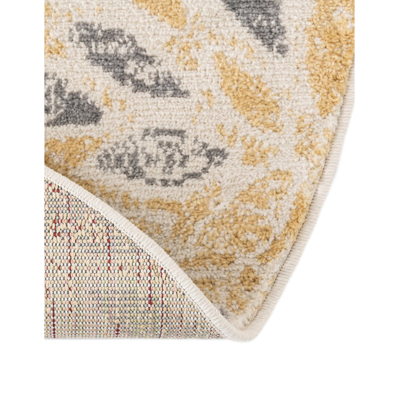 Tapis gris / bleu Aamia, Rond 7 pi 1 po, Jaune