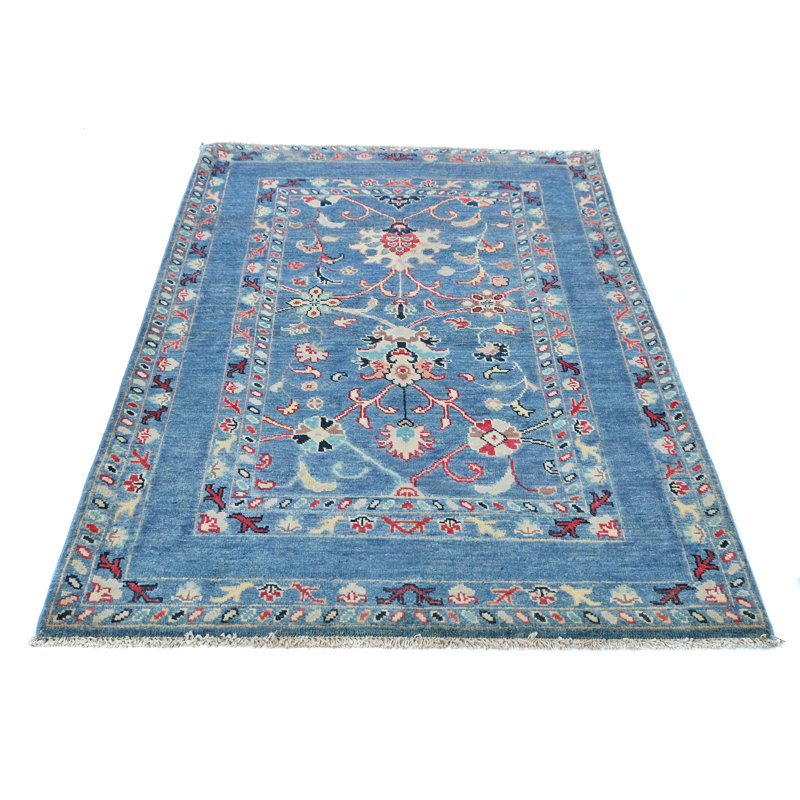 Tapis oriental moderne bleu unique 3 x 5 One-of-a-Kind