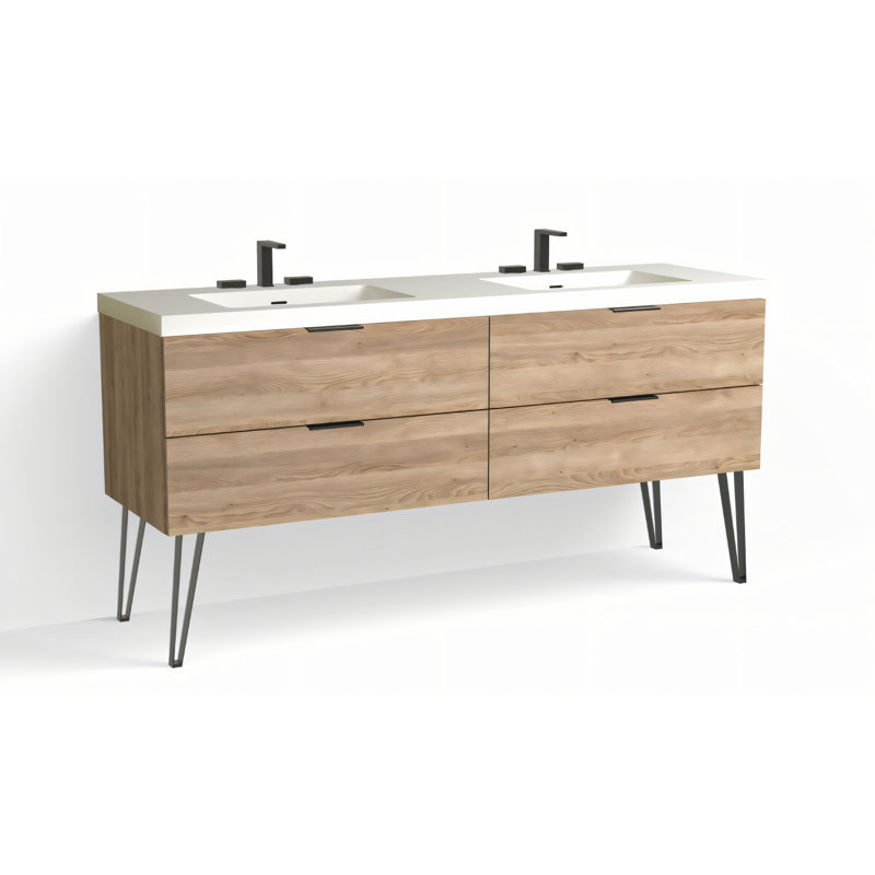 Avila 72" W Freestanding Double Bathroom Vanity with Dawson Leg , Matte White/8" Widespread, Nocino, Matte Black