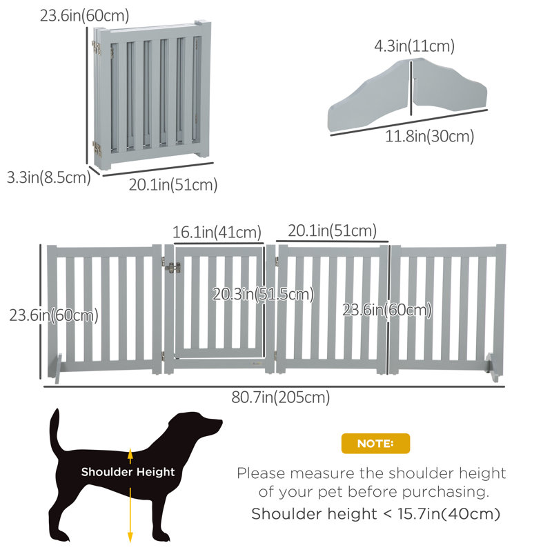 Barrière pour animaux pliable et autoportante, H 23,62 po x l 80,71 po x P 11,81 po, Gris
