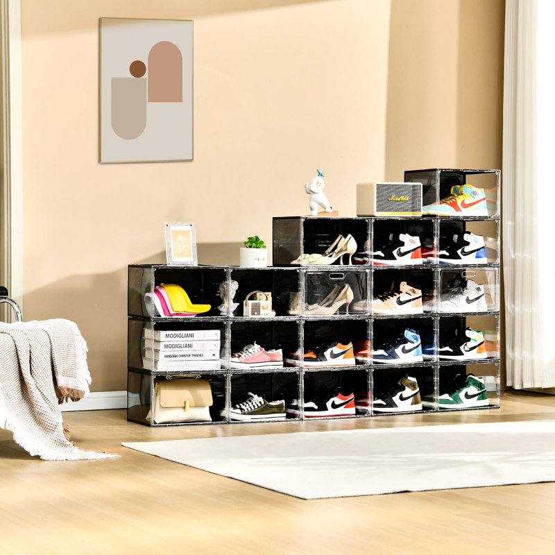New 8 Pack Shoe Boxes Stackable, Large Shoe Storage Organizer With Lids,Drop Side Shoe Containers For Entryway,Sneaker Storage Fit Up To US Size 13 For Men/Women(13’’X 10.6”X 8.3”)