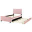 Lit plateforme simple tapissier avec lit gigogne en velours rose - Fabrication solide et polyvalente, option d'utilisation, sans sommier-866988452