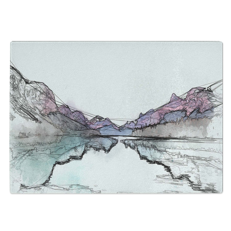 Glass Maligne Lake Scene in Canada in Abstract Chopping Board, 39 cm W x 28.5 cm L