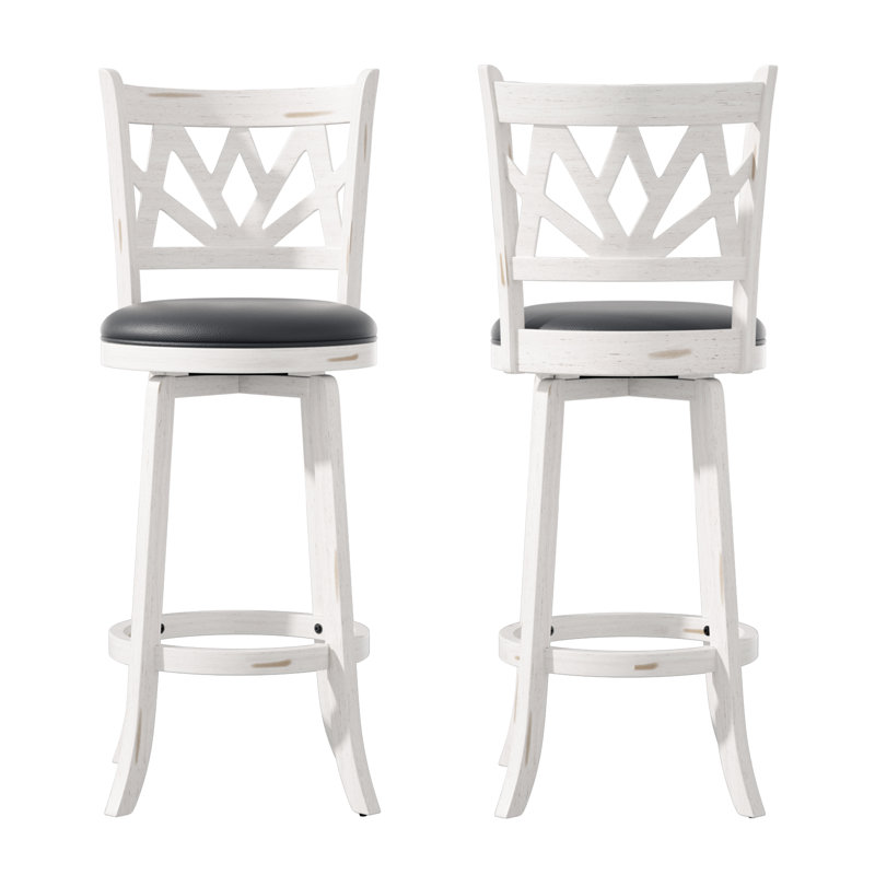 Swivel Upholstered Stool with Solid Wood Frame, White, Bar Stool (29" Seat Height)