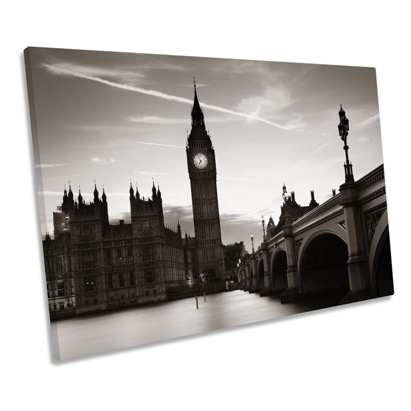 Big Ben London B&W City - Wrapped Canvas Print, 30.5cm H x 45.7cm W x 2cm D