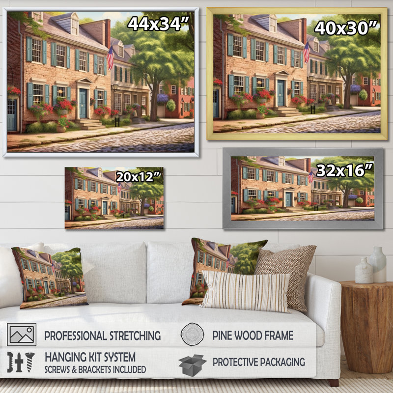 «Delaware 1950S Village I», reproduction d'art sur toile, Cadre flottant noir, H 12 po x l 20 po x P 1 po