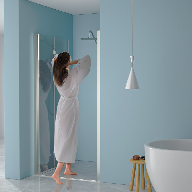 Porte de douche pliante sans cadre l 34 po x H 72 po avec verre trempé, nickel brossé