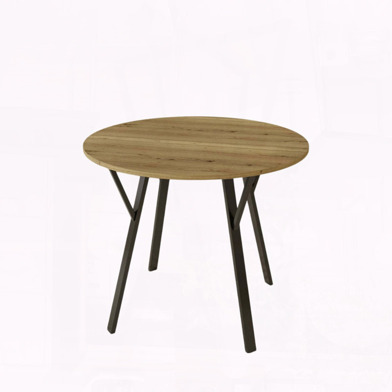 35.43" Round MDF Dining Table – Industrial Style with Black Metal Legs, Seats 4