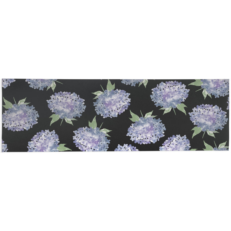 Hydrangea Love Decorative Outdoor Rug, Charcoal, Runner 2'6" x 8'