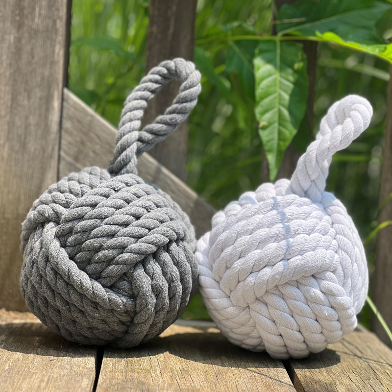 Nautical Knot Jute Rope Door Stopper Set in Grey and White