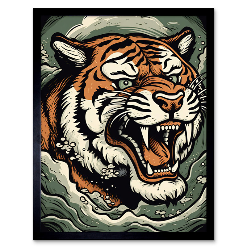Eisenach Roaring Tiger Sea Waves Tattoo Ink Body Art Rockabilly Americana - Single Picture Frame Print