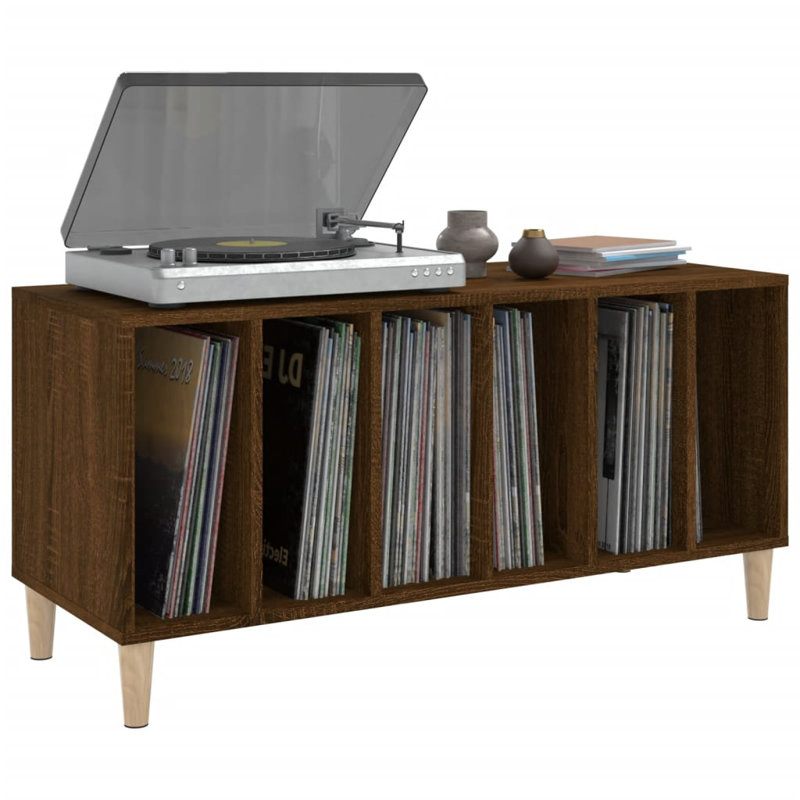 vidaXL Record Cabinet Engineered Wood, Solid Eucalyptus Wood, Sonoma Oak