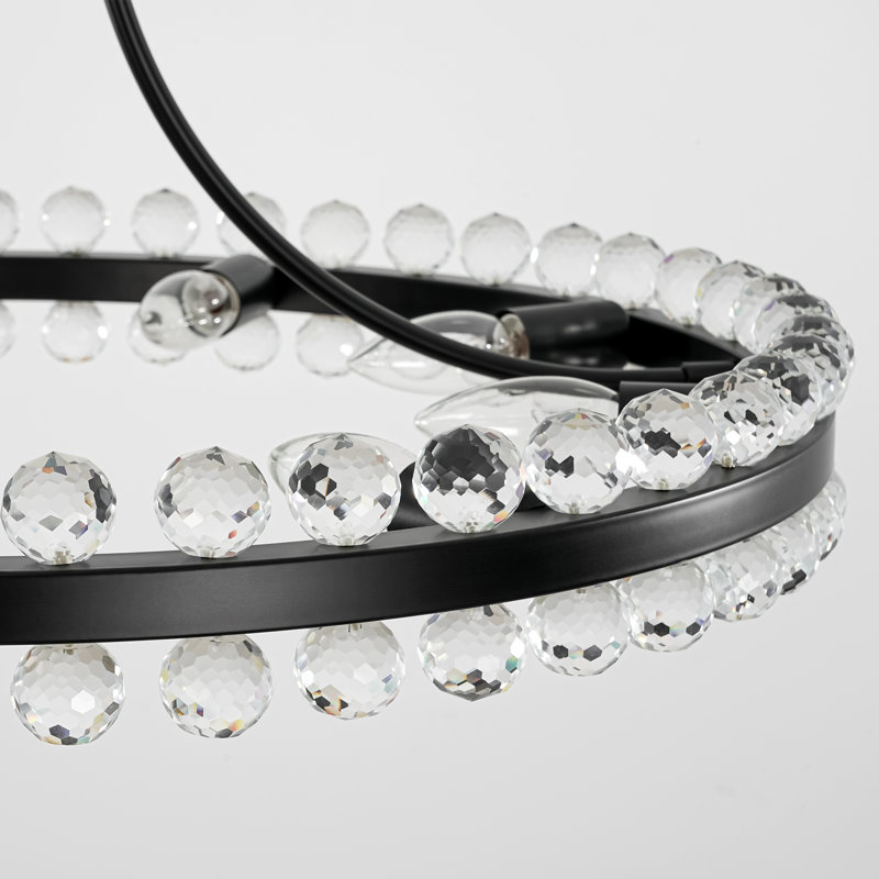 Lustre rond à anneaux en cristal à 9 lumières Jackeline, Noir mat