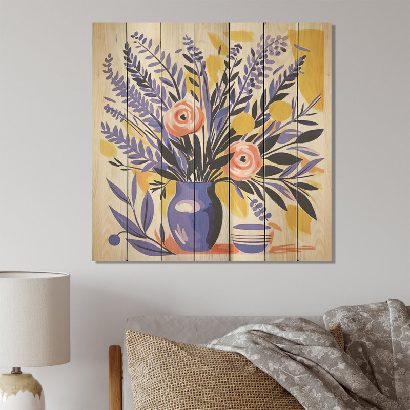 Mauve Boho Pottery Blooms II - Boho Pottery sur impression de bois, H 30 po x l 30 po