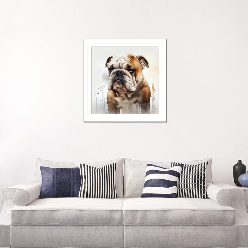 Aquarelle, bouledogue britannique, H 24 po x l 24 po x P 1 po, Papier blanc avec cadre d'angle ouvert