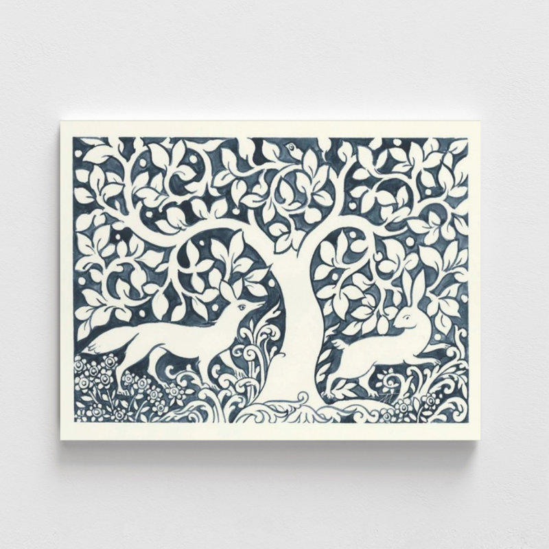 Renard et lapin, art mural, Pas de tapis, Imprimé seulement, H 12 po x l 16 po