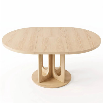 43"-59" Extendable Round Dining Table, Modern Farmhouse Expandable Kitchen Table, Solid Wood, Natural