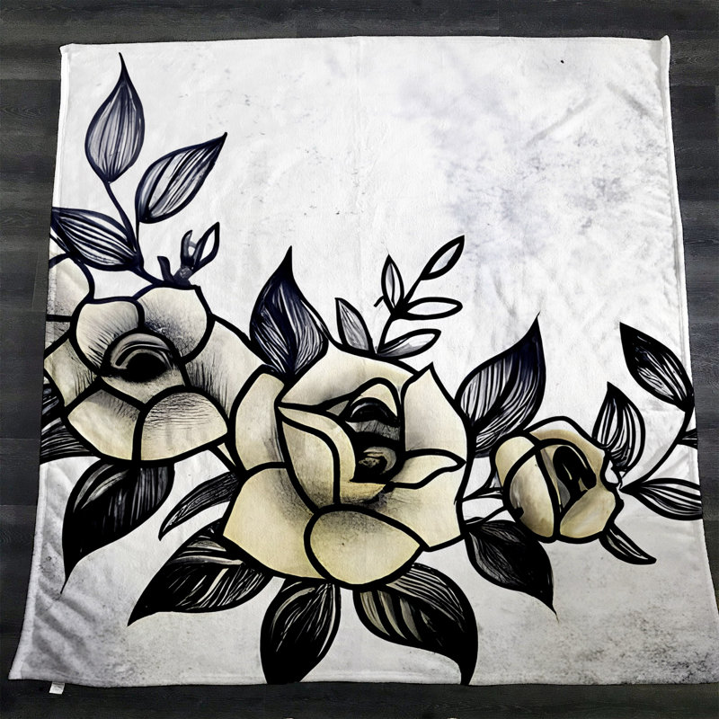 Throw Blanket, 51" W x 60" L, Floral/Abstract, Black/Gray/Tan