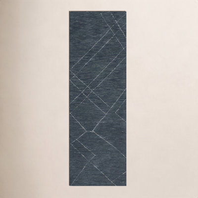 Navy White Hand-Tufted Abstract Wool Rug