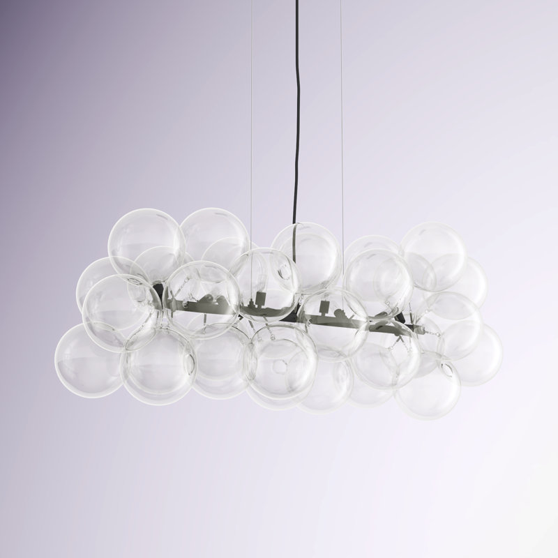 Luminaire suspendu linéaire à 10 lumières pour îlot de cuisine Metairie, Transparent, Noir mat