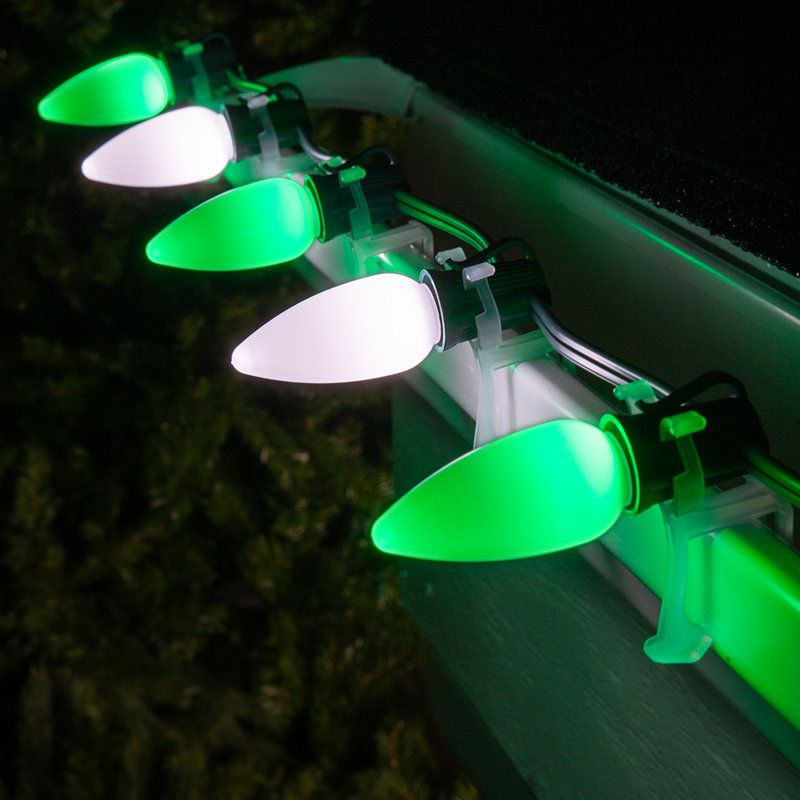 Shatterproof Smooth C9 OptiCore LED Christmas String Lights, Green/Cool White, 50