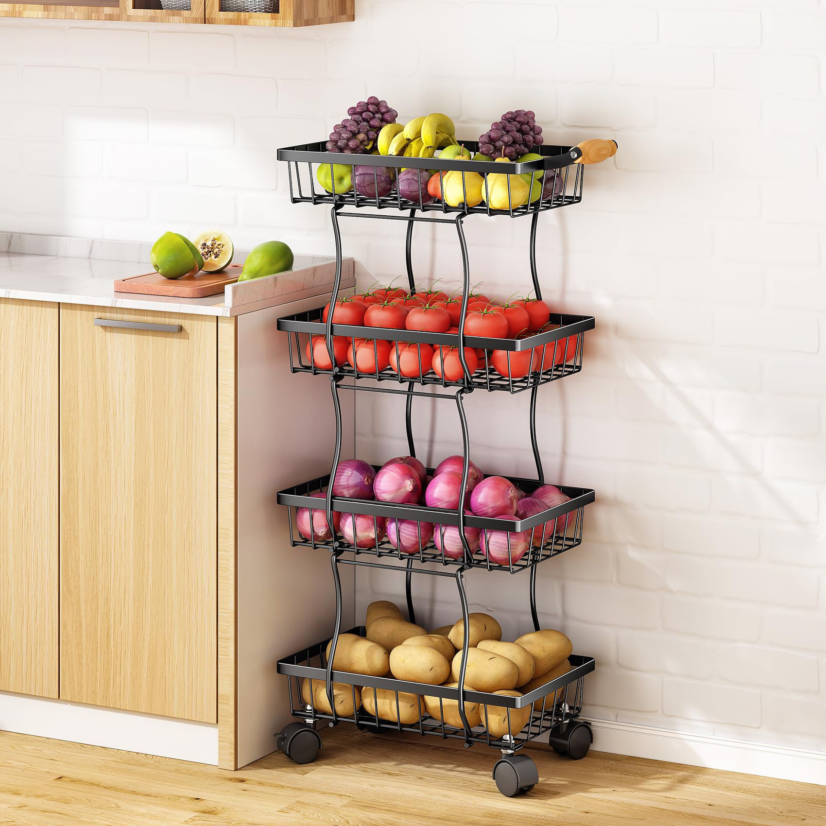SCHRAPPER'S FINE INC. Fruit Vegetable Basket For Kitchen Organizers 4 Tier