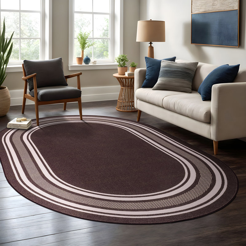 Quiogue Brown Non-Slip Area Rug, Oval 5' x 7'