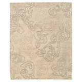 Cloud Floral Area Rug in Beige/Silver/White