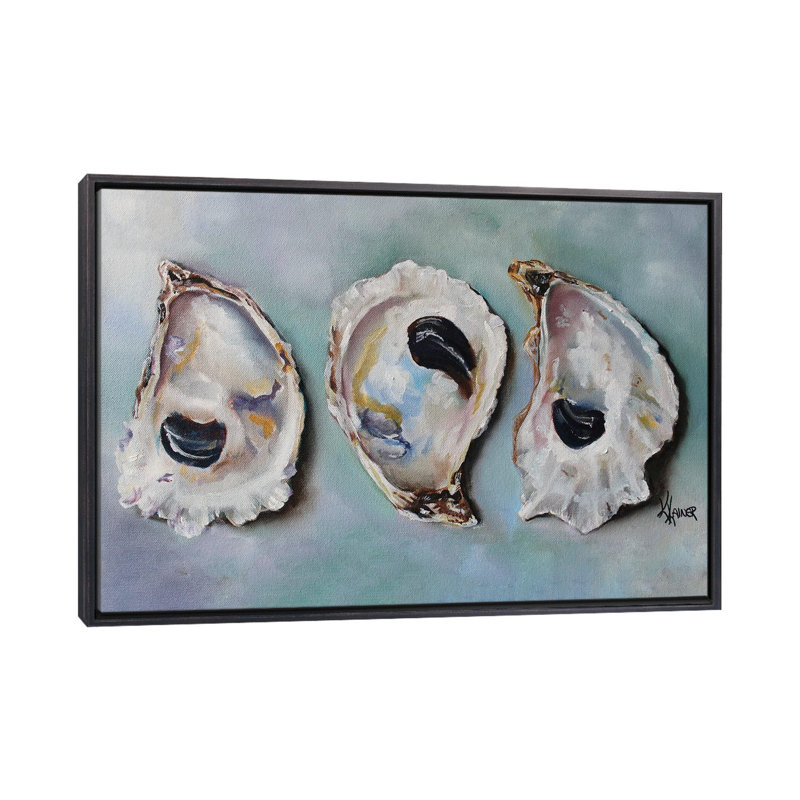 «Bay Oyster Shells» par Kristine Kainer, reproduction, Toile avec cadre flottant, H 26 po x l 40 po, Noir patiné
