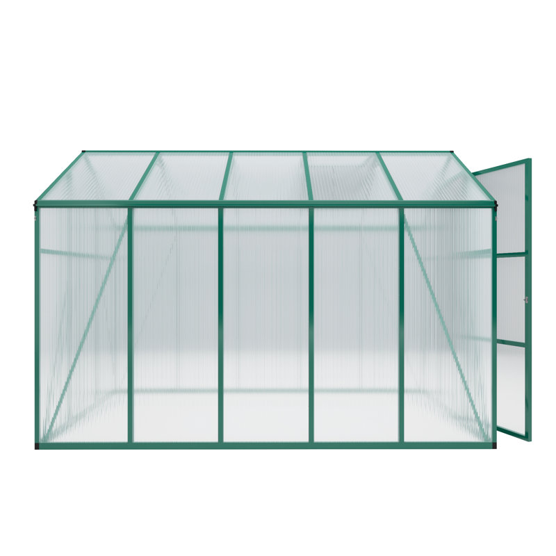 Serre en aluminium robuste avec panneaux en polycarbonate de 4 mm, base surélevée et ensemble d'ancrage - Serre extérieure toutes saisons coupe-vent (vert / noir) pour cour / terrasse / jardin, protection UV et système de drainage