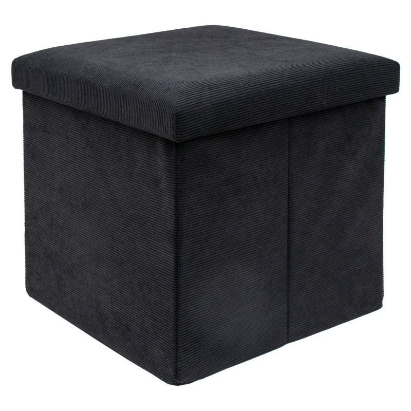 Rowel 38cm Wide Square Footstool Ottoman with Storage, Black