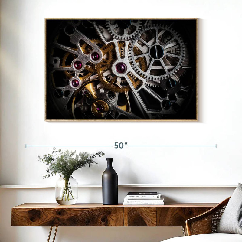 Mécanisme de montre, Cadre flottant en bois naturel, 40 po x 27 po