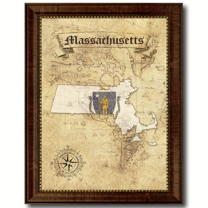 Massachusetts State Vintage Map - Single Picture Frame Graphic Art on Canvas, 23" H x 18" W