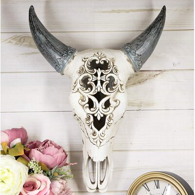 Bungalow Rose Large 18""Tall American Buffalo Bison Bull Cow Cattle Tooled Floral Lace Filigree Skull Wall Head Decor Hanging Sculpture Plaque Bisons S -  7DCDAEA078604B4C9D73EFC4EDA3D84A