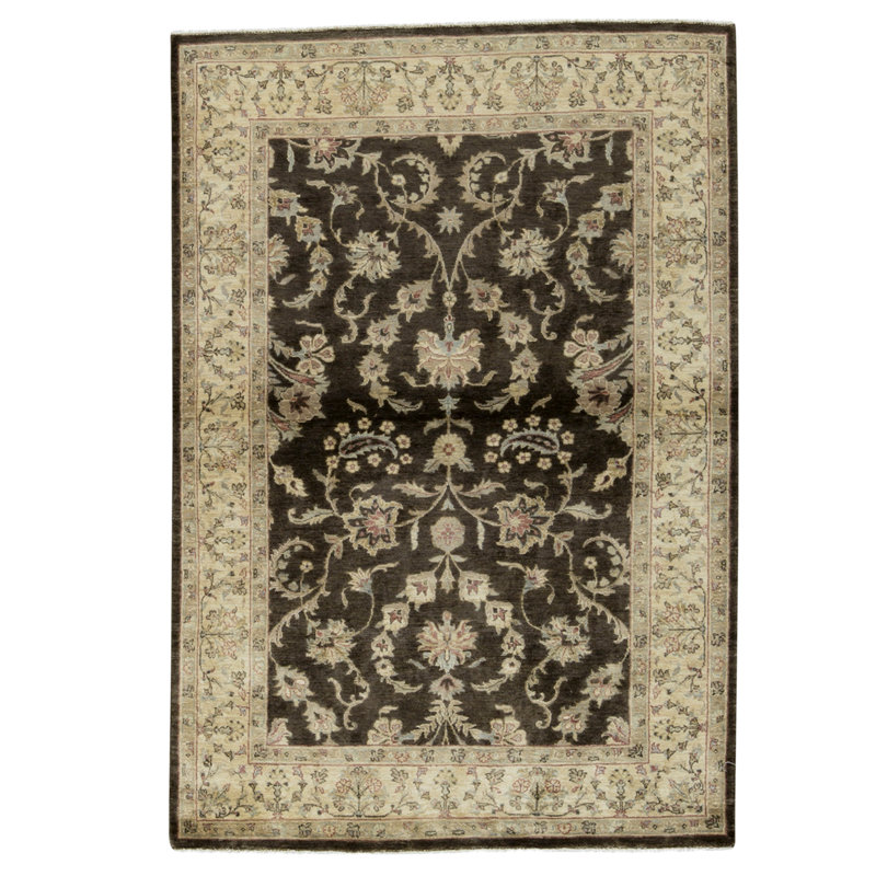 Tapis brun et crème noué à la main de haute qualité