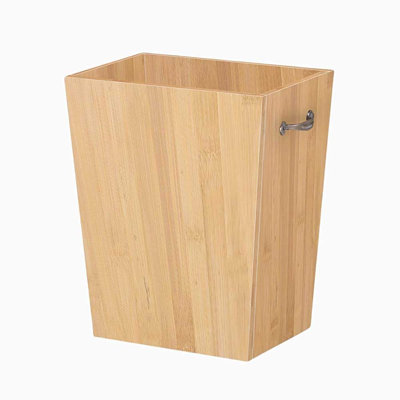 Poubelle H 11,8 po, corbeille ouverte 2 gallons avec poignée en métal, poubelle carrée en bois pour salle de bain, chambre à coucher, bureau, cuisine