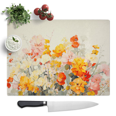 Floral Art Minimalism  Glass Chopping Board
