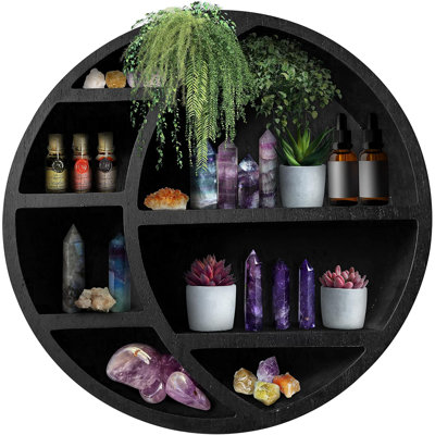 Wooden Crescent Moon Wall Shelf - Boho Home Decor Hanging Display Shelf For Bedroom, Living Room, Nursery - Handcrafted Storage Shelf For Crystals, Plants, And Essential Oils